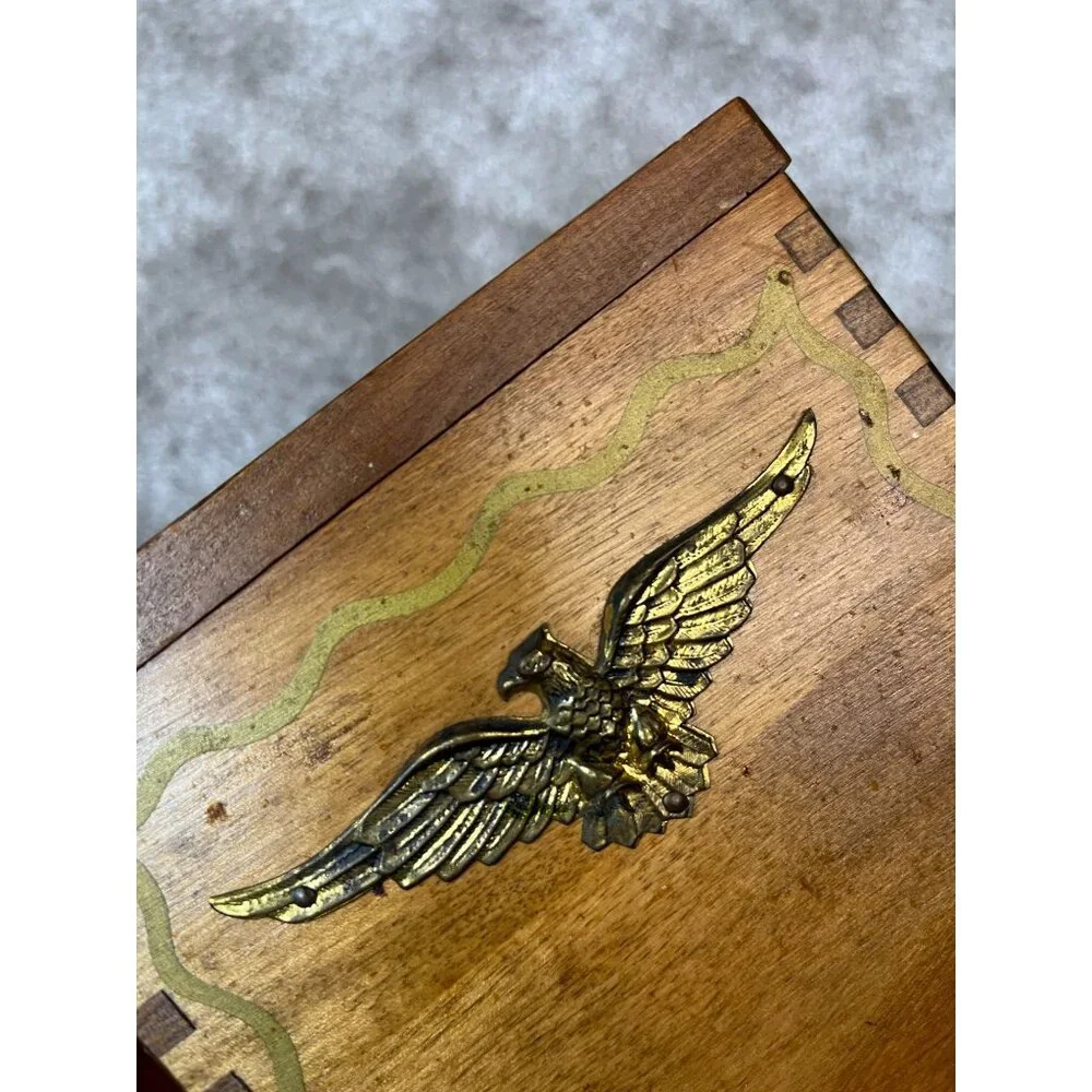 Vintage, Wood‎ Box/Canister Brass Eagle Emblem Dovetail Joints Kitchen